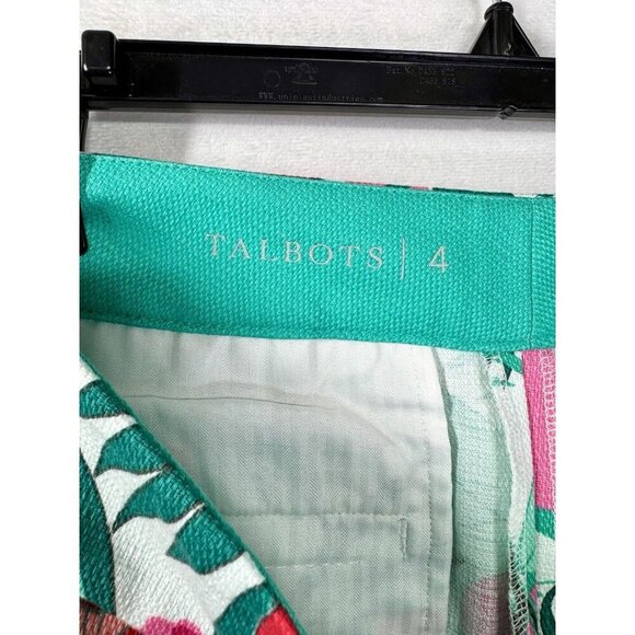 Talbots Scalloped Hem Shorts Womens 4 Tropical Green Floral Jungle Monkey Preppy - Picture 4 of 9